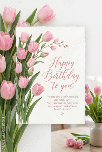 Birthday Card With Flowers and an Envelope on a Table