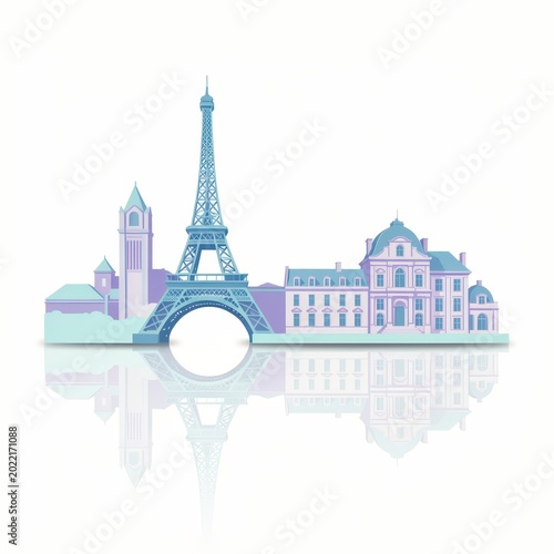 Parisian Landmark Silhouette Reflection on Water