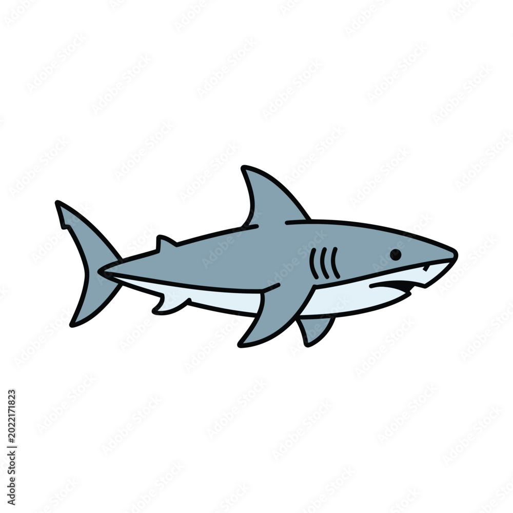 Fototapeta premium Flat design icon of a predatory shark, minimalist sea animal illustration for nature themes.