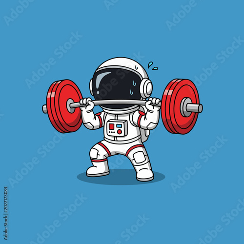 Cute Astronaut Lifting Weights in Space.