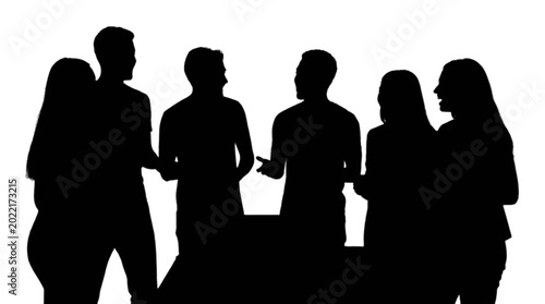 Silhouette of diverse people networking and discussing in line art style