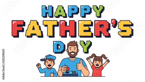 Fotografía Happy Father's Day: A vibrant illustration celebrates Father's Day, featuring a smiling father, embraces a moment of love and appreciation with his children
