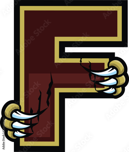 Alphabet Letter F Wolverine Claw Mascot Logo T-shirt Design Vector Illustration