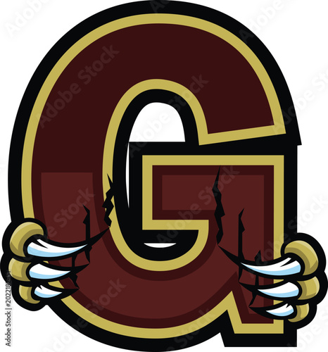 Alphabet Letter G Wolverine Claw Mascot Logo T-shirt Design Vector Illustration