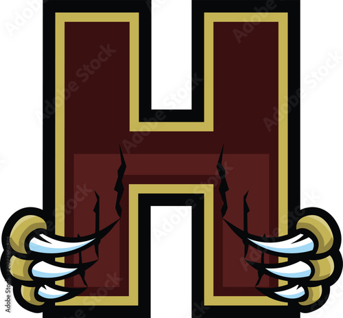 Alphabet Letter H Wolverine Claw Mascot Logo T-shirt Design Vector Illustration