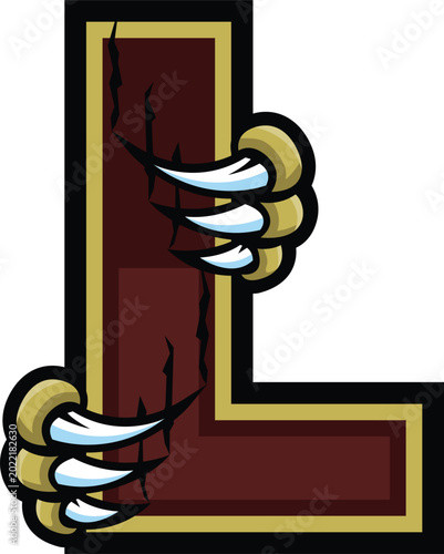 Alphabet Letter L Wolverine Claw Mascot Logo T-shirt Design Vector Illustration