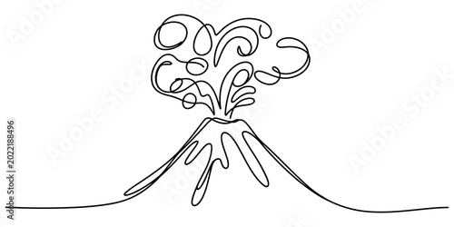 Bilde på lerret Volcano erupting smoke in a simple one line drawing style
