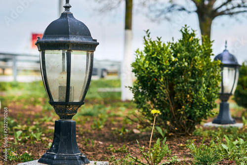 City street lighting. Simple lantern with LED bulb