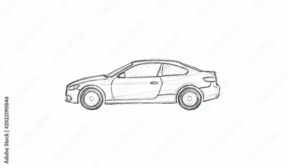 Fototapeta premium Hand drawn sketched car logo icon simple vehicle outline rough pencil style vector illustration