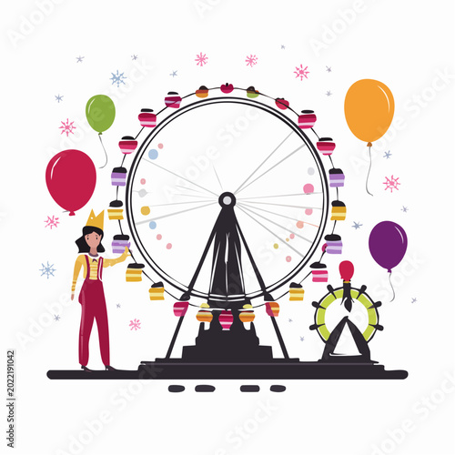 Carnival Scene with Ferris Wheel and Girl