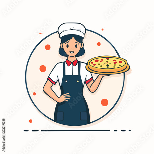 Cartoon Chef Holding a Pizza