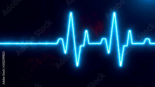 A glowing blue EKG pulse monitor flatlines and then spikes against a dark background, momentarily overtaken by a dramatic explosion of orange energy and lightning.