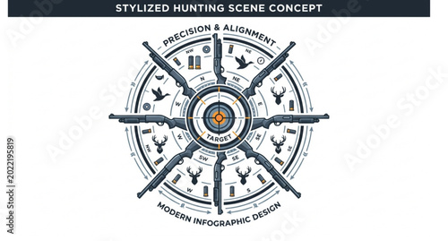 Circular Arrangement of Hunting Shotguns Around Target Icon Vector Illustration