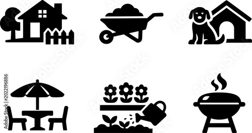 Vector icon backyard garden barbecue home black silhouette set