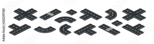 Fotografía Isometric road intersection and junction elements for urban planning and game de