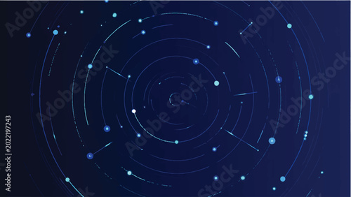 Abstract technology circle circuit background. Big data and AI concept. Thin lines with light dots on tech bg. Network pattern. Digital computer innovation banner on dark backdrop. Vector illustration