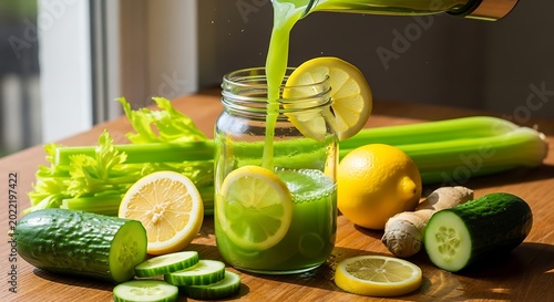 Fresh Green Juice Ingredients Display.