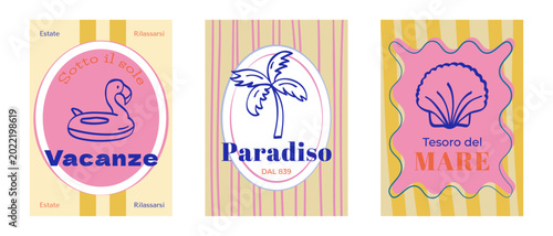 La Dolce Vita Vector Art Collection, Summer Vacation in Italy Graphics, Retro Sun-drenched Aesthetic Prints for Interior.