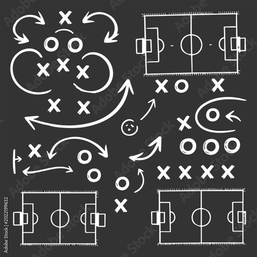 Sports Strategy Chalkboard Vector Set with Hand Drawn Game Plans