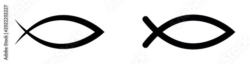 Foto Two Christian Ichthys fish symbols, one with a cross, representing faith and bel