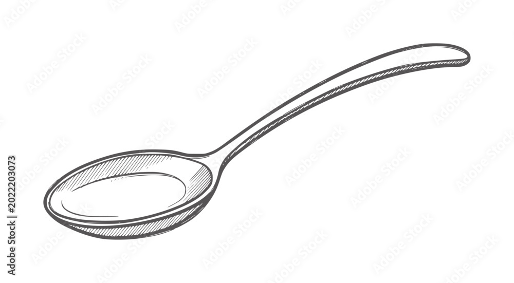 Φωτογραφία Hand drawn of a single metal spoon with oval bowl utensil kitchen cooking eating