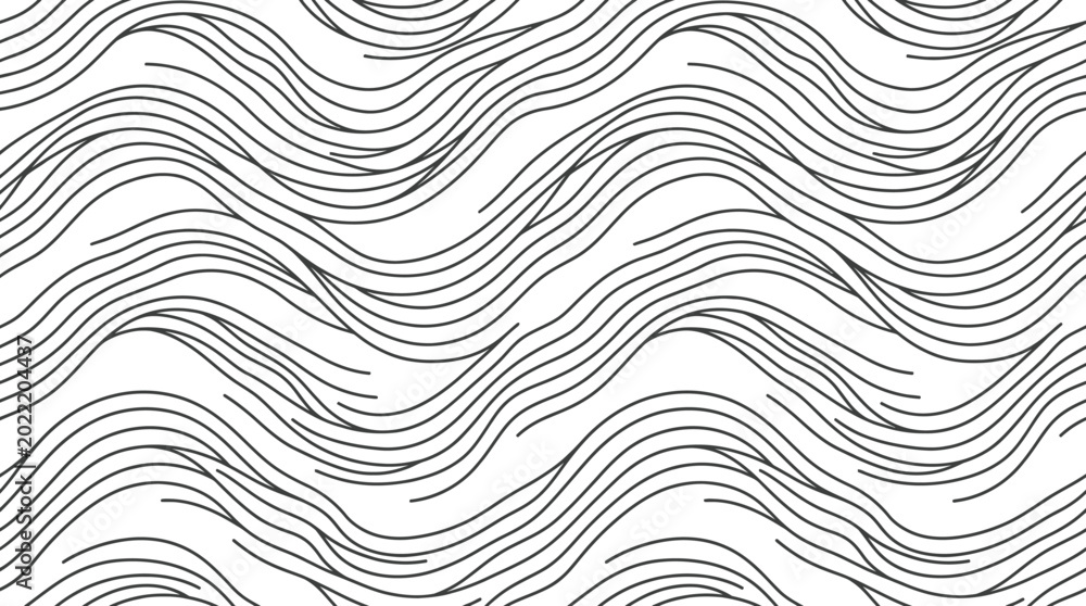 Αυτοκόλλητο Abstract flowing waves and lines forming a geometric monochrome pattern with curved contours on a white backdrop