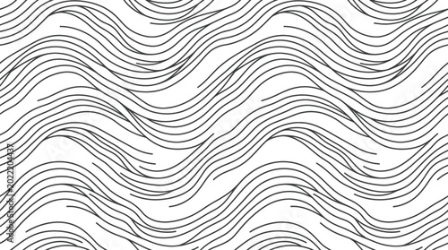 Abstract flowing waves and lines forming a geometric monochrome pattern with curved contours on a white backdrop.