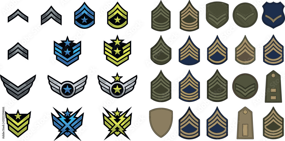 Ταπετσαρία Military rank insignia vector set featuring army chevron patches, air force wing