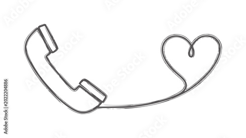 Fotografía Hand drawn telephone receiver connected to a heart shape love connection
