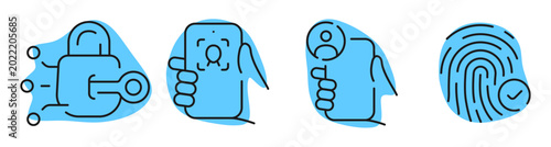 Tableau sur toile Security authentication icons showing lock key fingerprint biometric