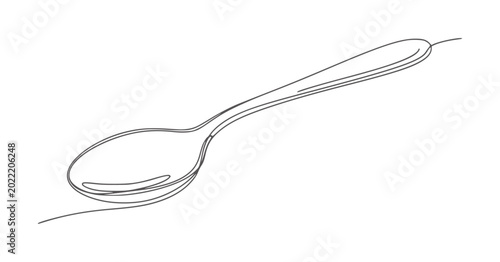 Bild auf Leinwand Single line of a spoon with a curved handle and oval bowl utensil kitchen