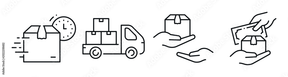 Εκτύπωση καμβά Package delivery icons depicting transport and handoff actions