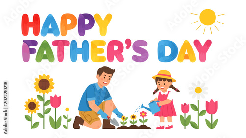 Fotografija Father's Day Garden: A heartwarming illustration captures a father and daughter bonding in their garden, celebrating Father's Day with nurturing care and joy