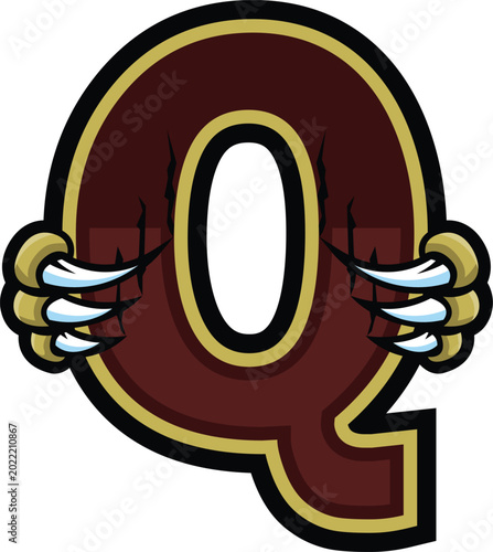 Alphabet Letter Q Wolverine Claw Mascot Logo T-shirt Design Vector Illustration