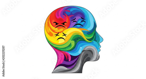 Tableau sur toile Human head silhouette with swirling emotions and colors representing mental state