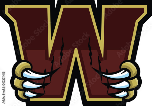 Alphabet Letter W Wolverine Claw Mascot Logo T-shirt Design Vector Illustration