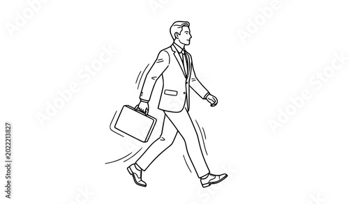 Fotografie Minimal line art businessman walking with briefcase in confident stride isolated