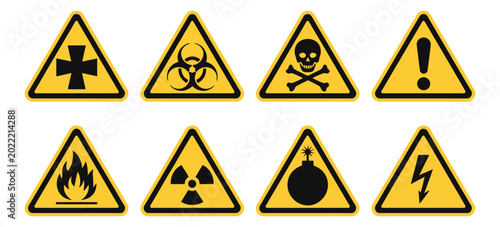 Fotografía Hazardous Material Warning Sign with Black Symbol on Yellow Background for Safet