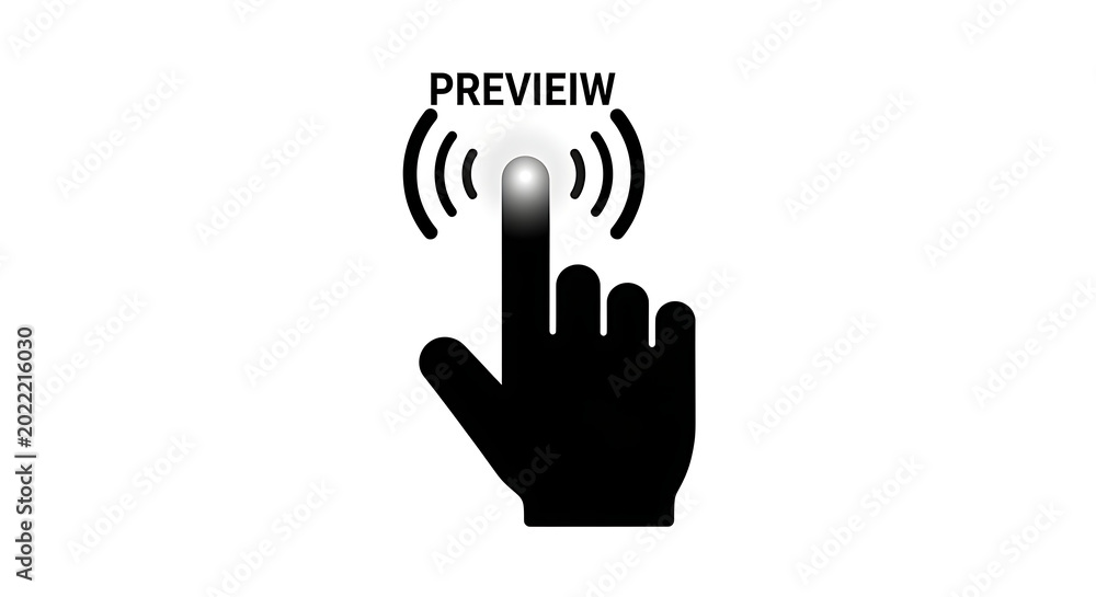 Fototapeta premium Hand cursor icon clicking on preview button isolated on white background
