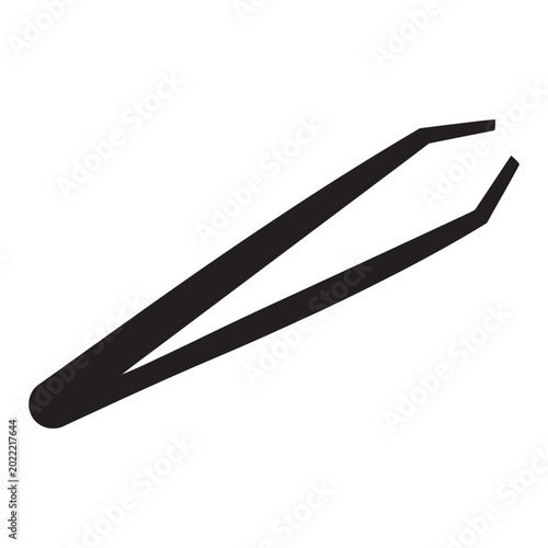 Black and white illustration of precision tweezers, simple medical and laboratory tool design.