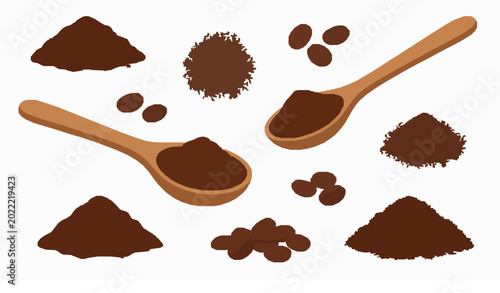 Coffee powder vector illustration ground roasted coffee collection isolated on white