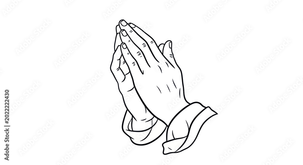 Εκτύπωση καμβά Praying Hands Outline Drawing, Spiritual Gesture, Hope and Faith Symbol
