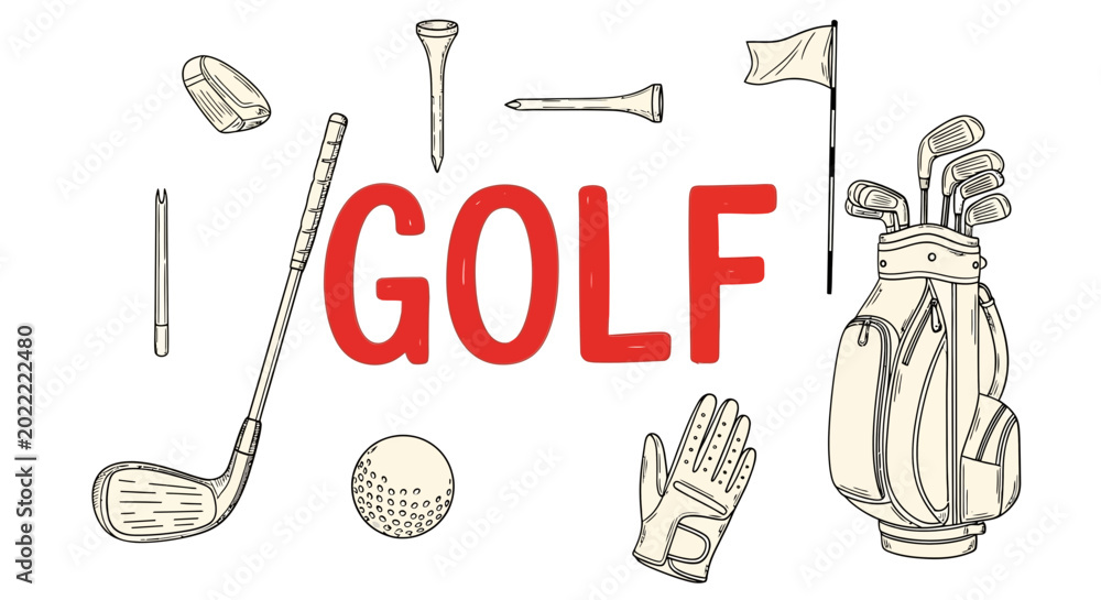 Εκτύπωση καμβά Golf Sport Equipment Illustration Set.