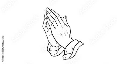 Foto Praying Hands Outline Drawing, Spiritual Gesture, Hope and Faith Symbol