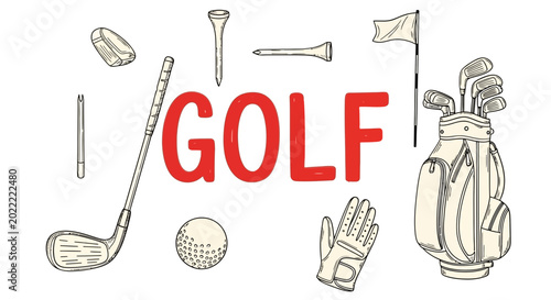 Картината върху платно Golf Sport Equipment Illustration Set.