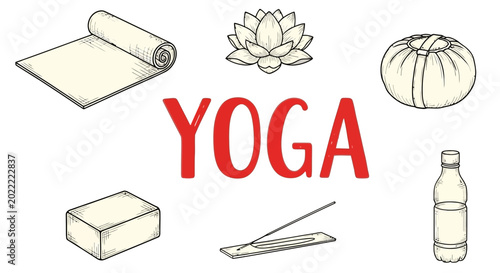 Bild auf Leinwand Yoga practice with accessories and symbols.
