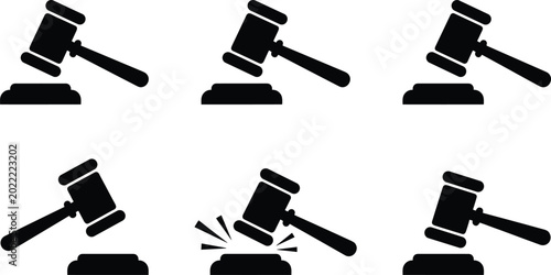 Fotografía Judge Gavel Auction Hammer Icon Set with Courtroom Justice Symbols for Legal Ser