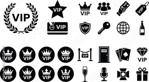 Cuadro en lienzo Elegant VIP icons collection featuring crowns, laurel wreaths, badges, rope barr