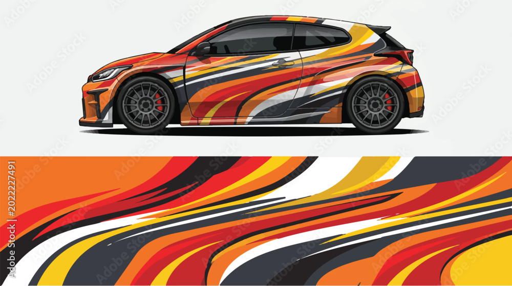 Naklejka premium Car with colorful racing stripes design.