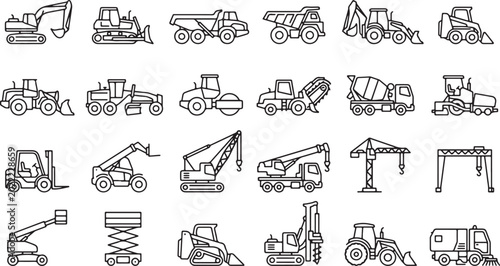 Foto construction machinery line icons set black and white outline illustrations of h